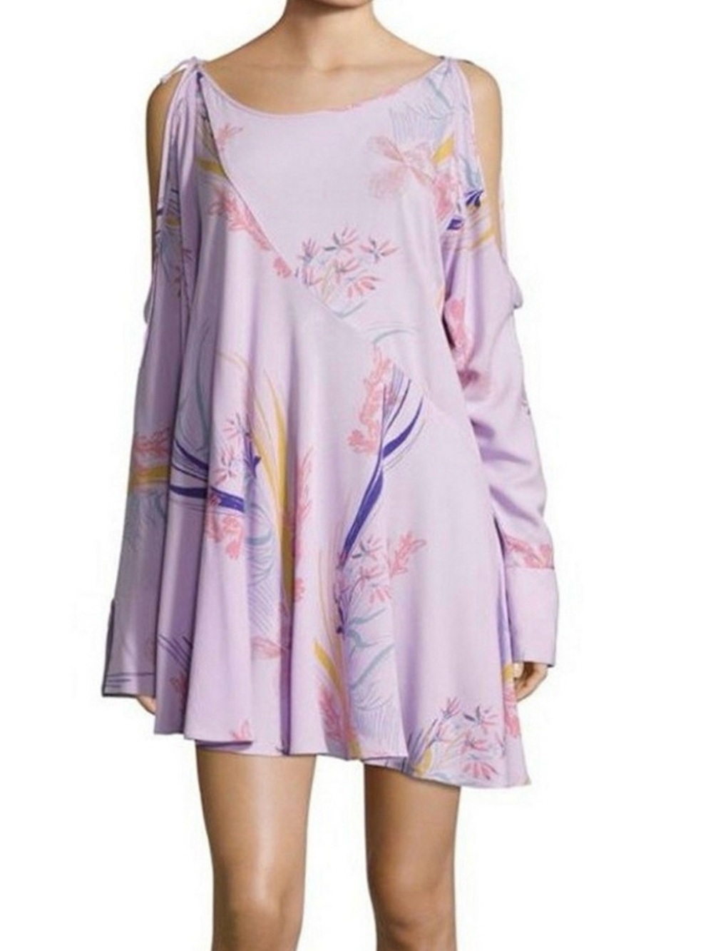 Free People Lavender Floral Cold-Shoulder Dress
